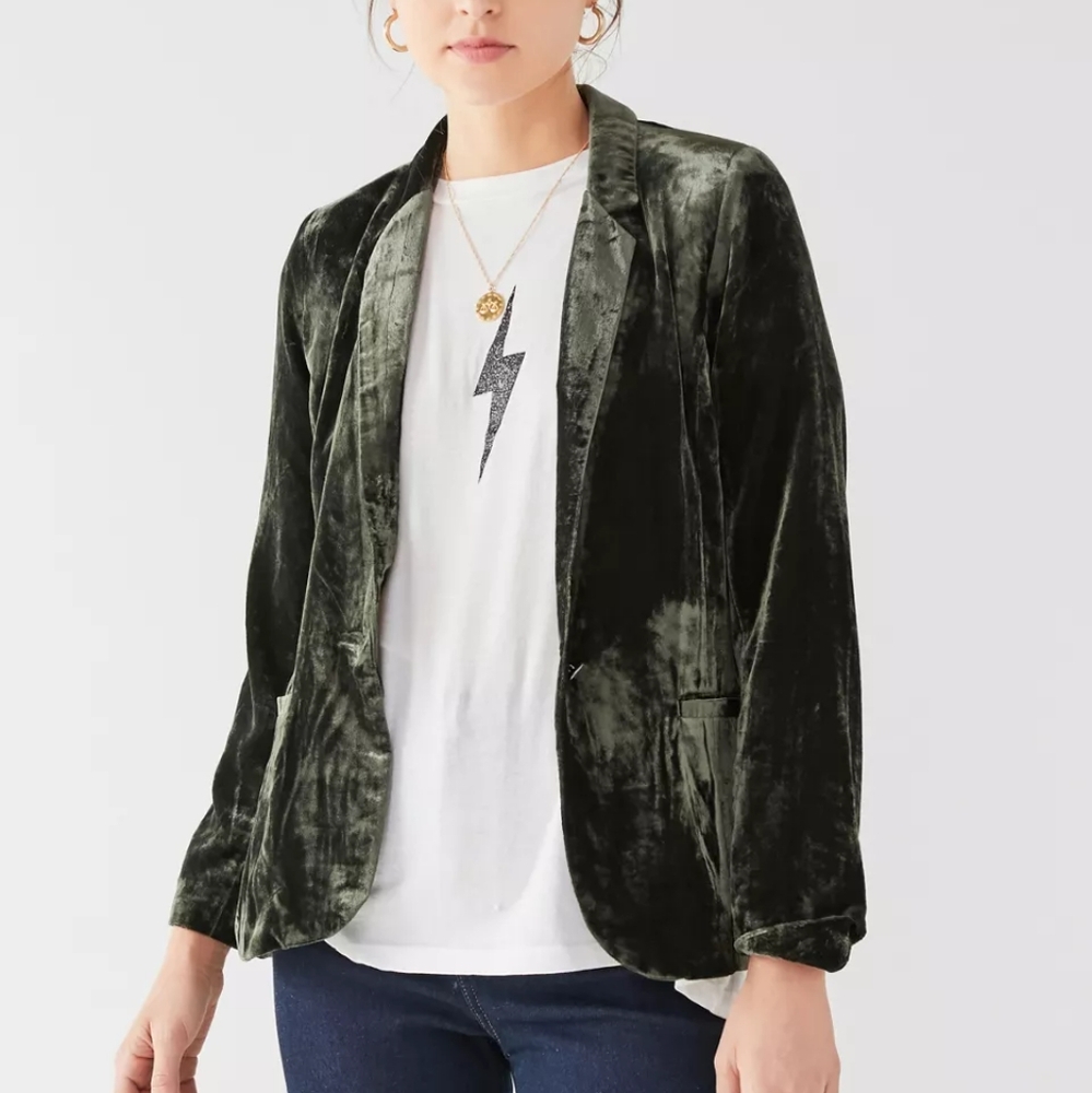 Urban Outfitters Velvet Blazer in Dark Green